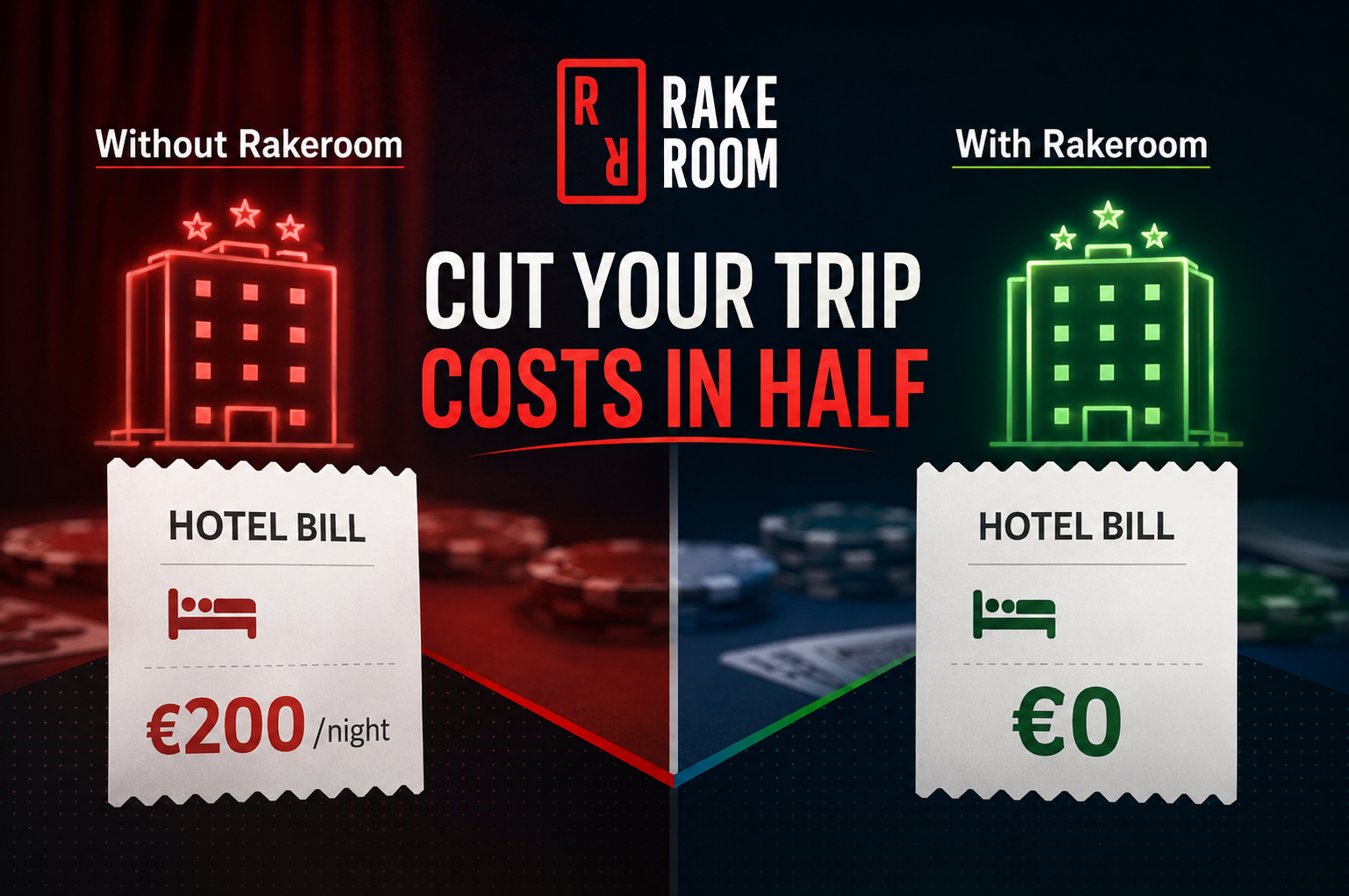 Jugador de poker registrándose en un hotel antes de un torneo
