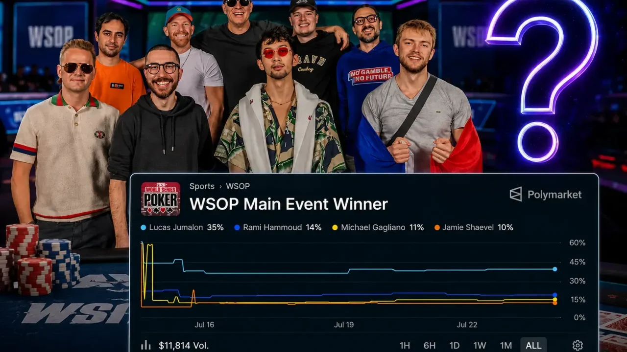 Mercado de predicciones para el Main Event de la WSOP 2026: Jumalon lidera las cuotas, pero la liquidez es escasa