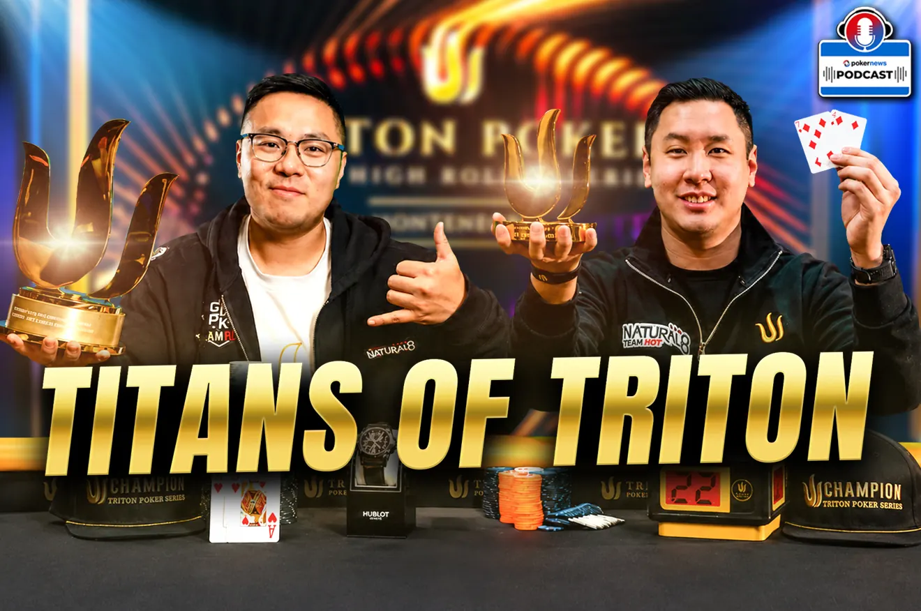 Danny Tang y Punnat Punsri durante un evento de Triton Poker, con fichas y cartas sobre la mesa
