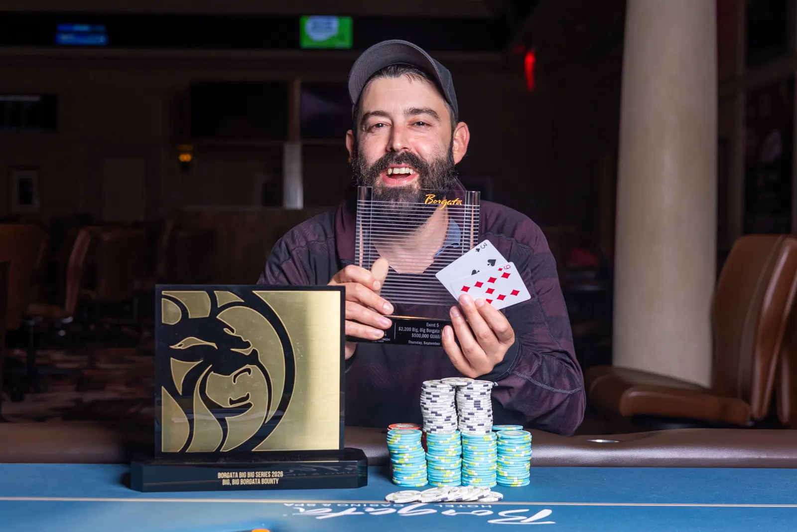 Trofeo y fichas del torneo Mystery Bounty en el Borgata Hotel Casino and Spa