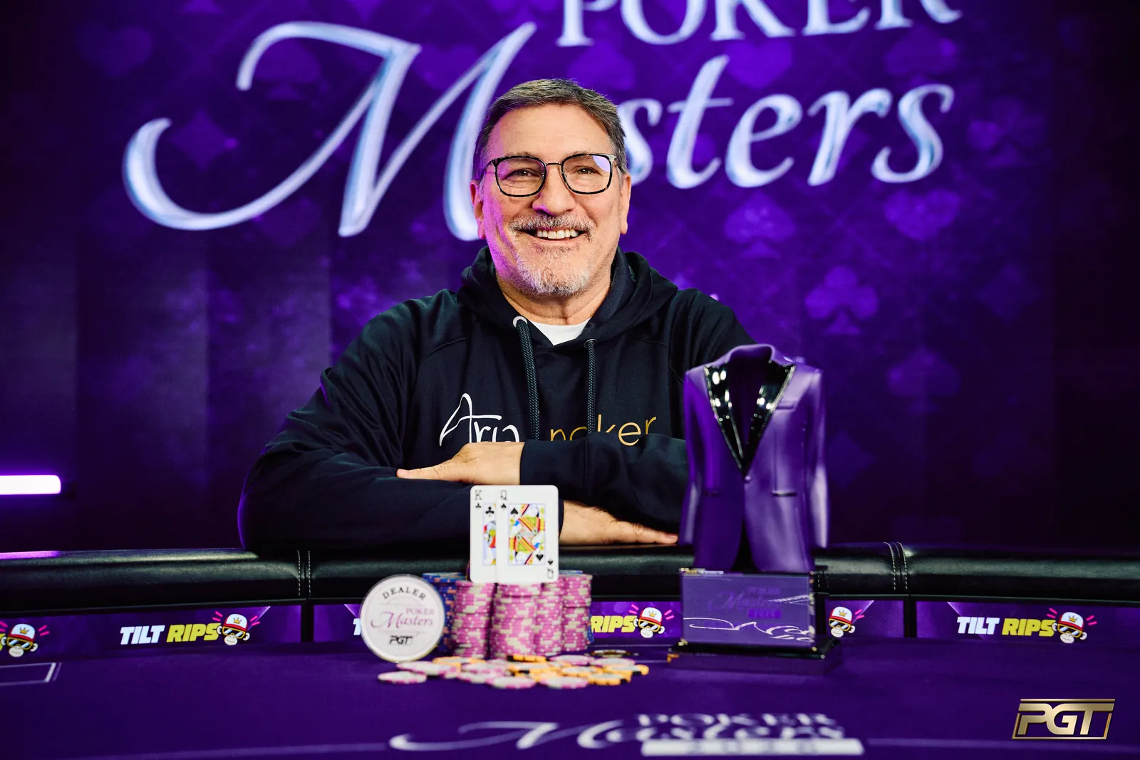 Keith Lehr celebrando su victoria en el Evento #8 del Poker Masters 2026 en el PokerGO Studio de Las Vegas